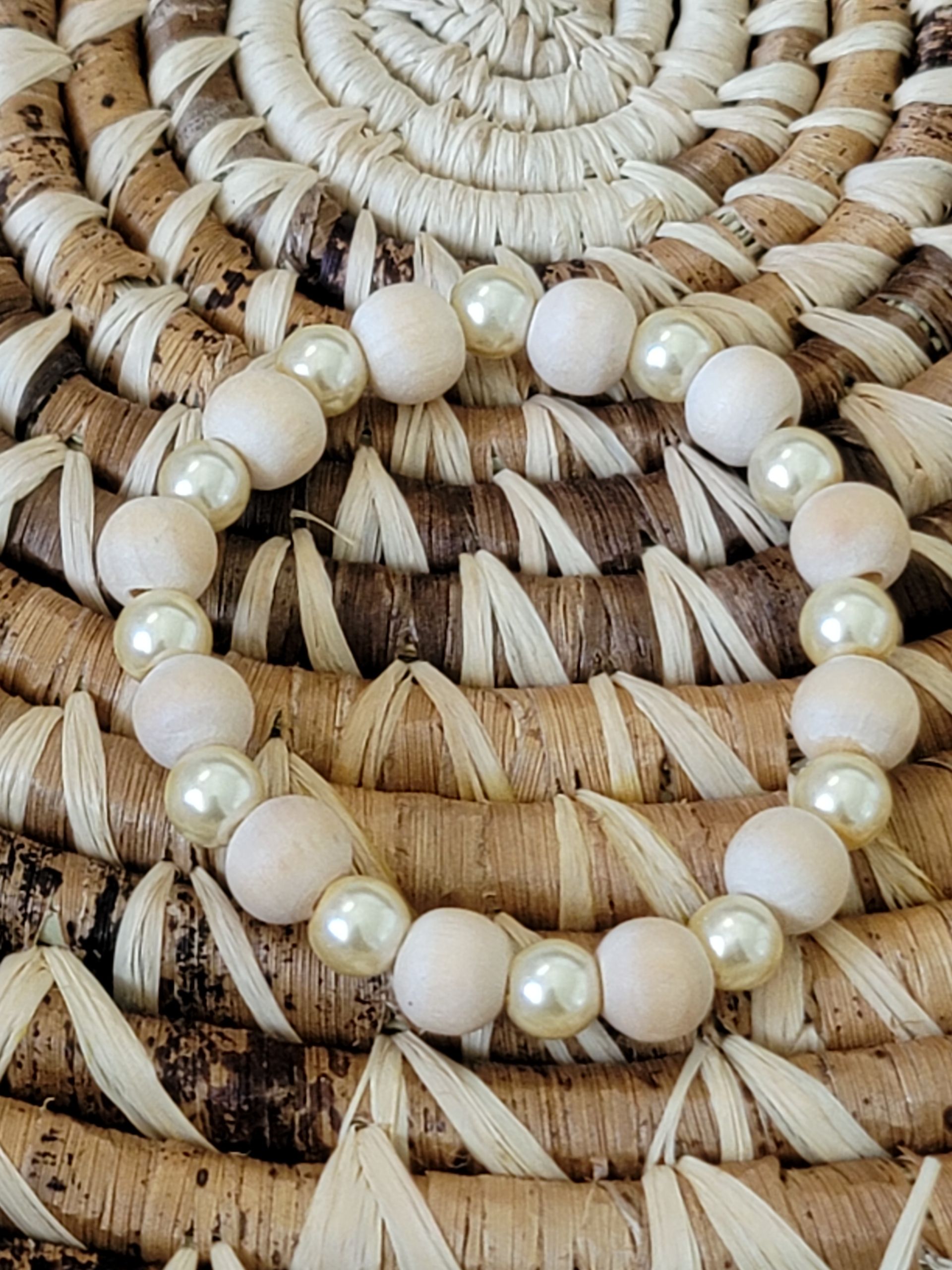 Bamboo Light Wood and Simulated Pearl Bracelet