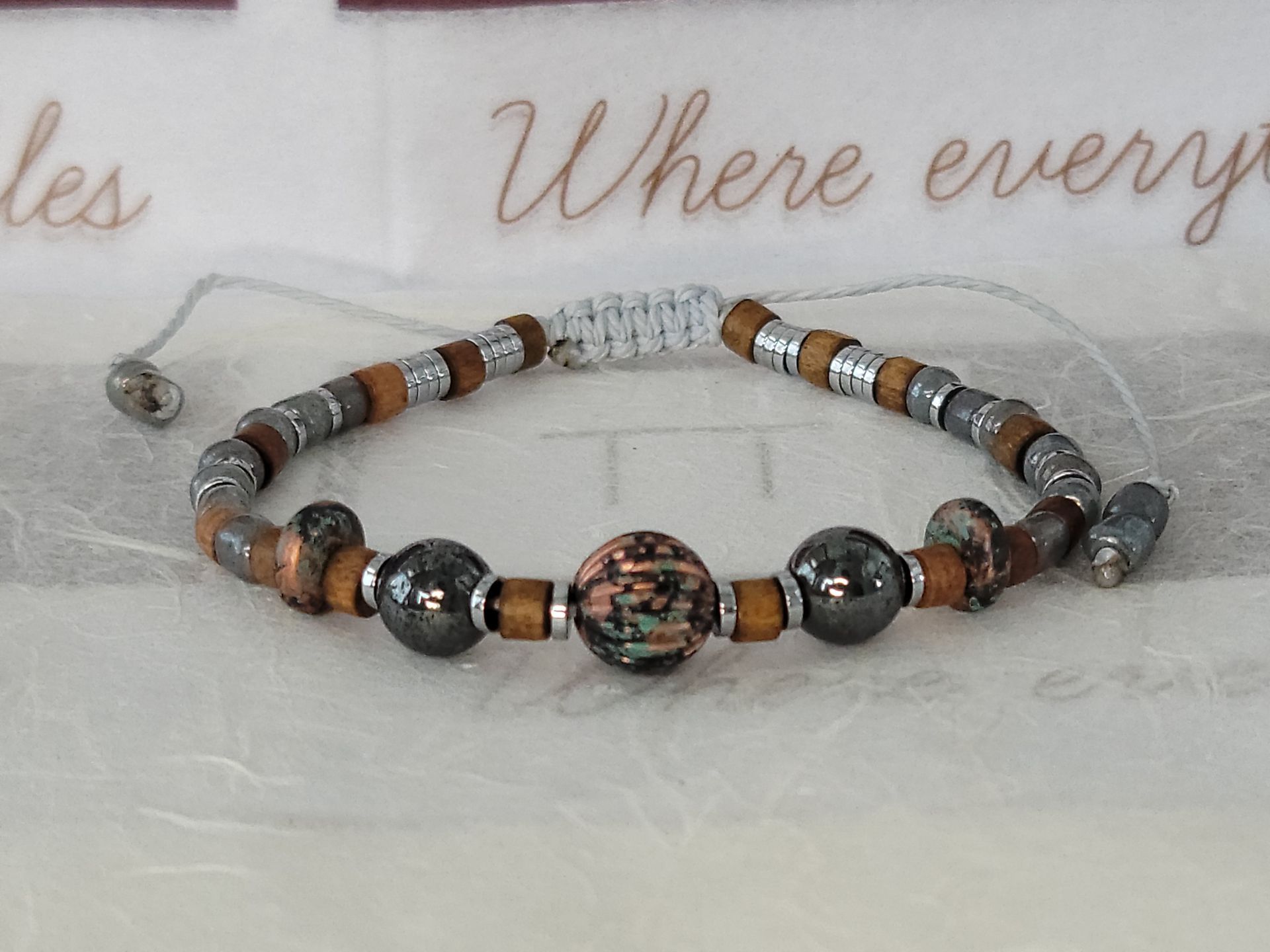 Boho Adjustable Hematite Braided Bracelet by Tastas