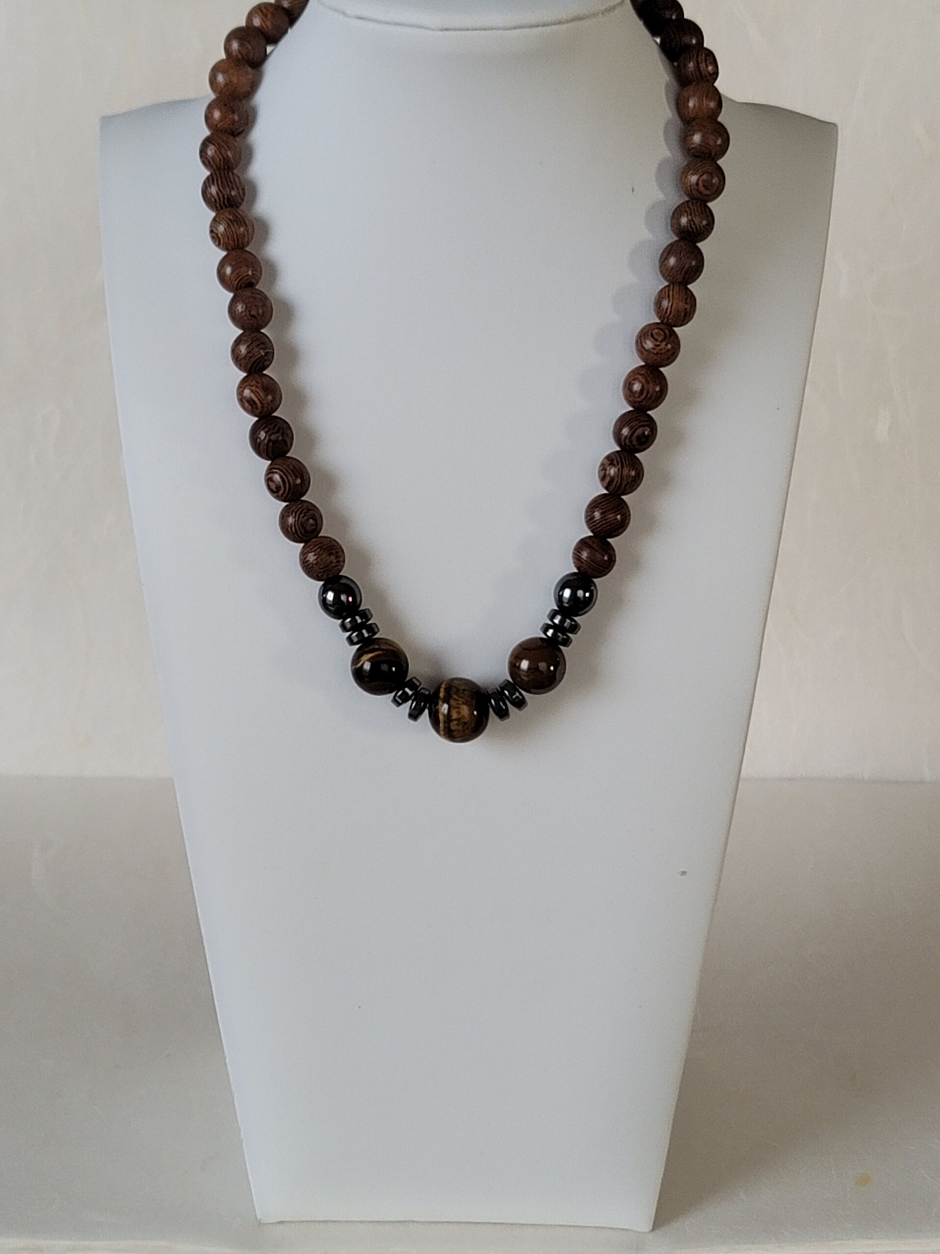 Women's Dark Grey Hematite and Wood Choker by Tastas