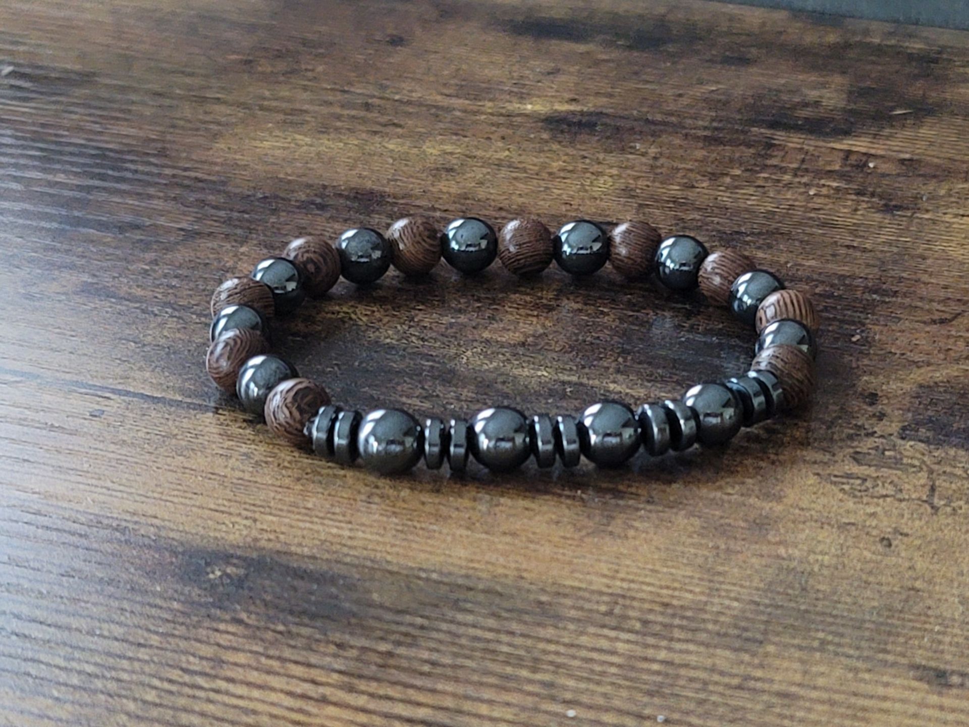 Hematite and Dark Wood Bracelet by TasTas – Grounded Strength & Natural Style