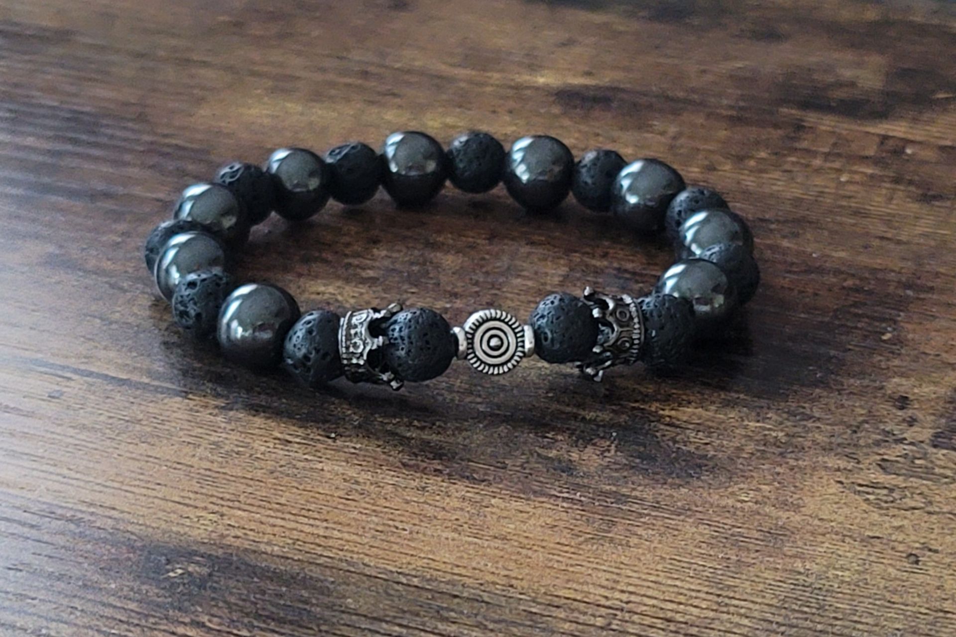 Black Lava Beads and Hematite Men's King, Bracelet by Tas tas