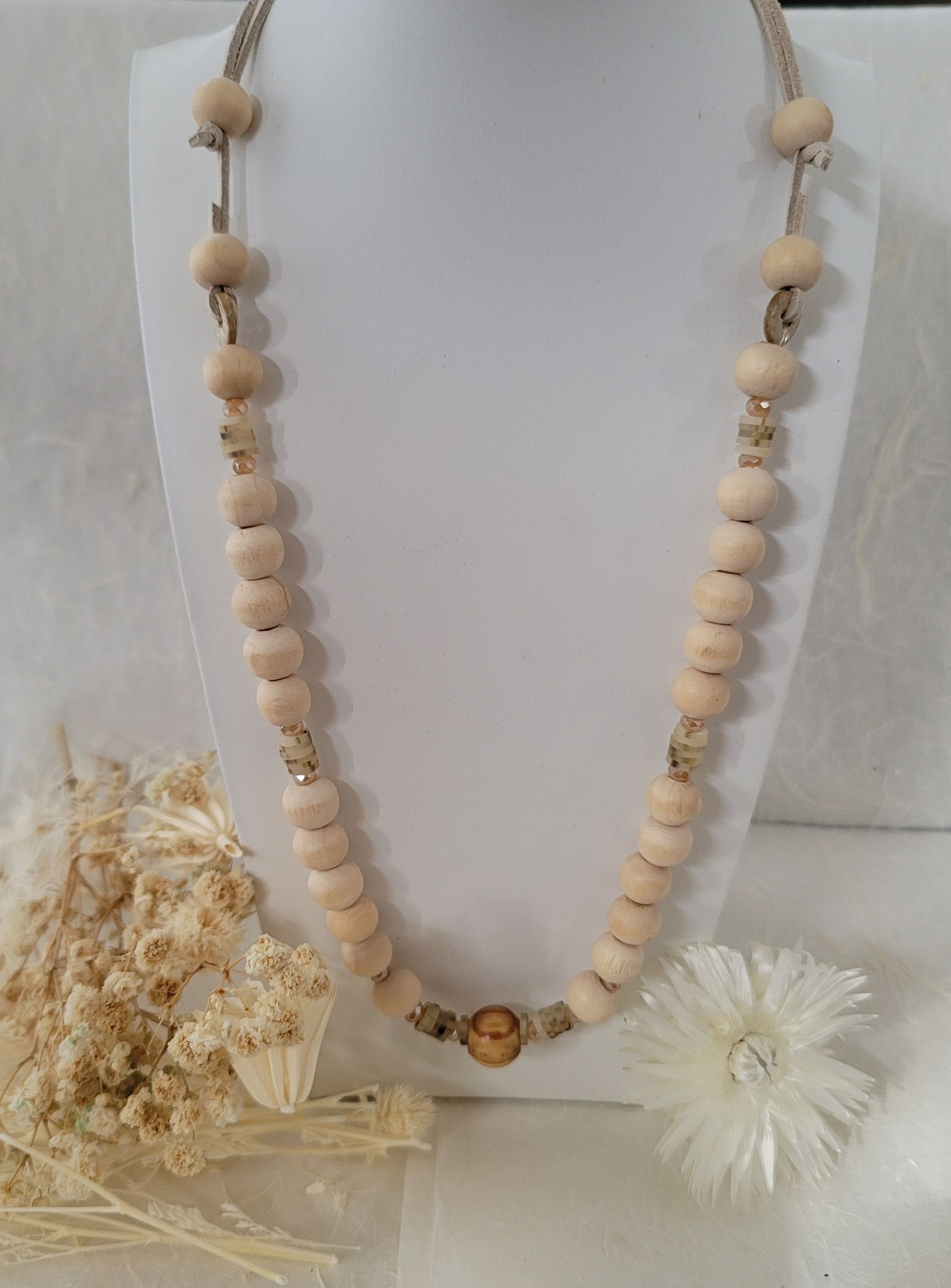 Light Bamboo Wood and Clay Necklace