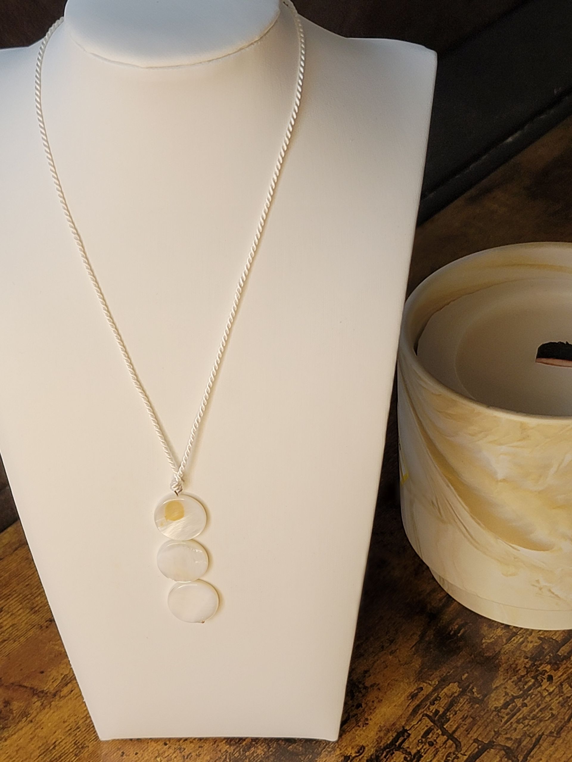 100% Silk 3 drop Mother of Pearl Necklace