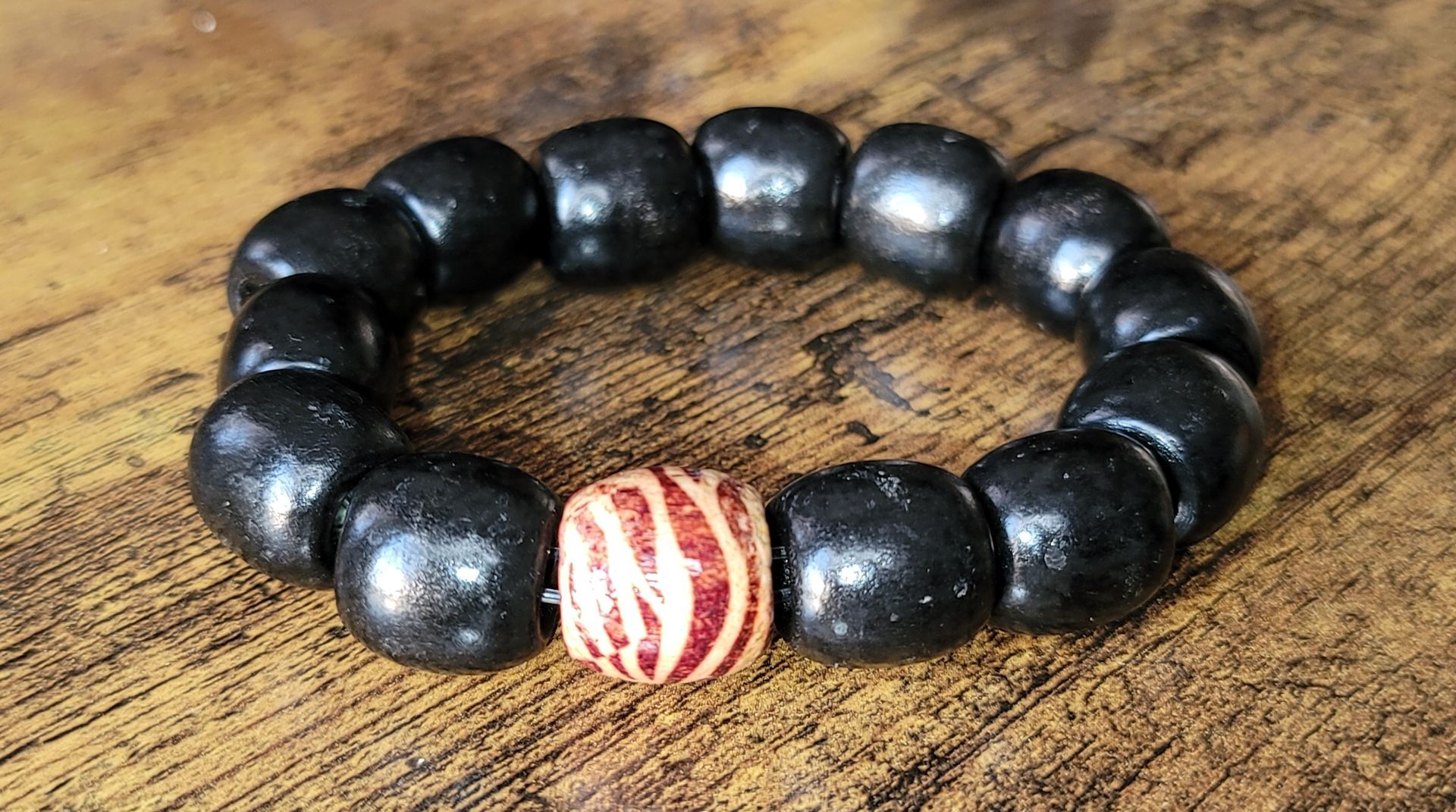 Tas Tas 12mm Black Wood Men's adjustable Bracelet – Natural, Stylish & Durable