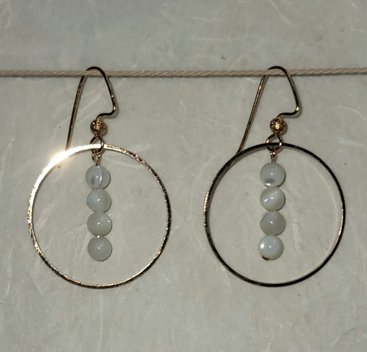 Brass Earrings with Mother of Pearl Bead & Gold-Plated Posts – Elegant Handmade Statement Jewelry