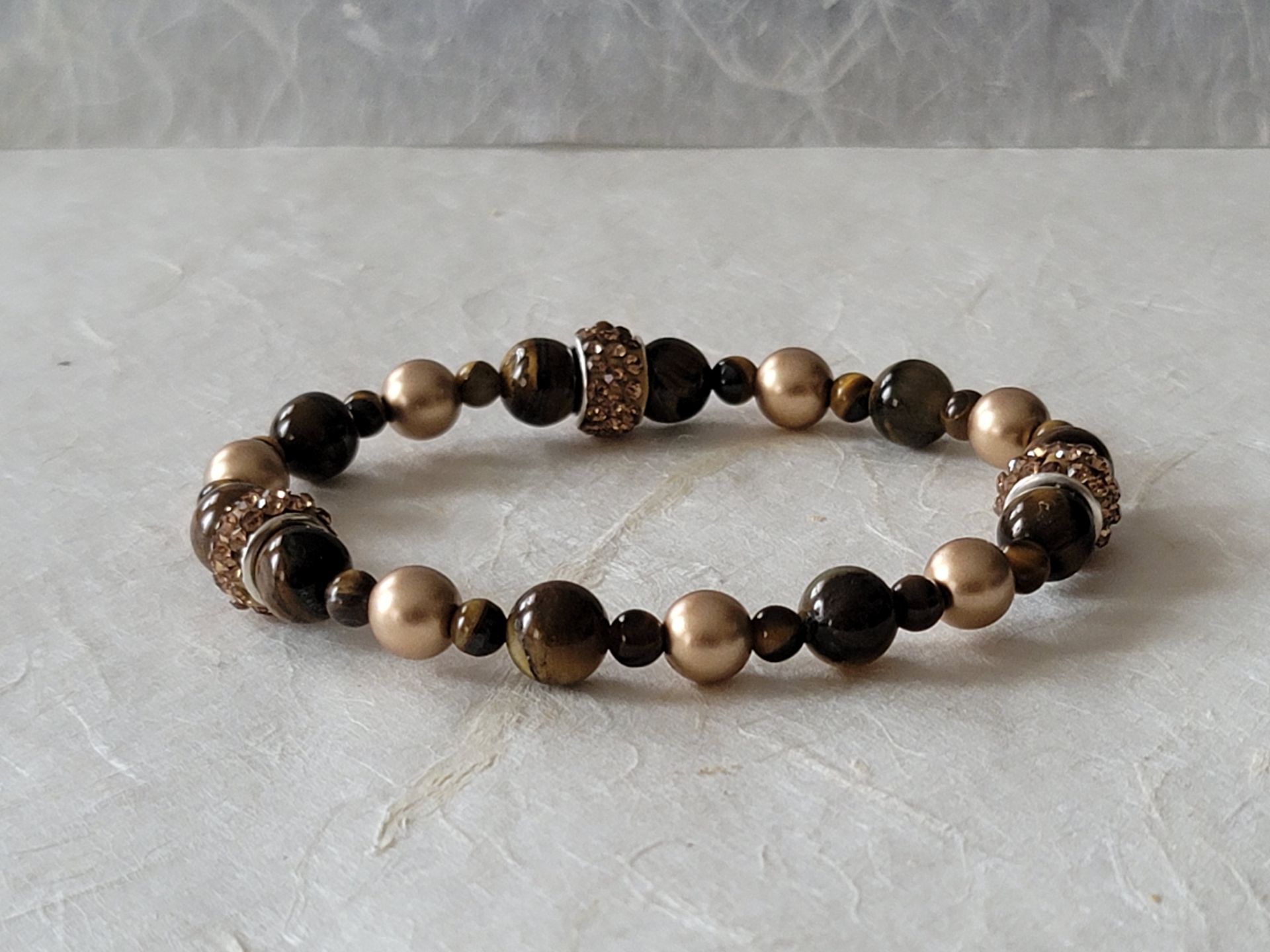 Tiger Eye Golden Glass Studded Bracelet | Handmade Gemstone Jewelry