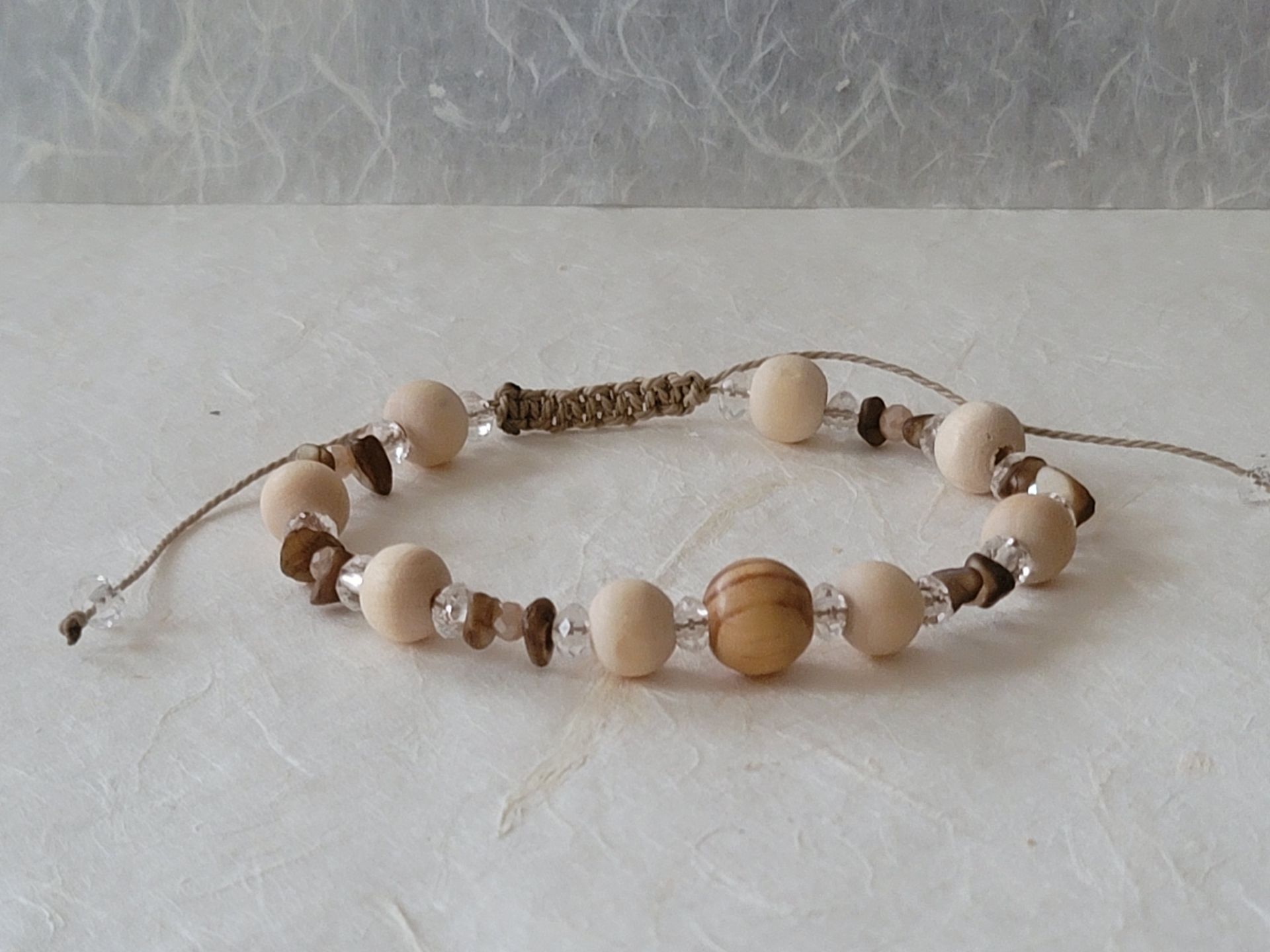Wood and Crystal Adjustable Bracelet/Anklet