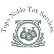 Logo for Top's Noble Tax Services: Money bag symbols inside a decorative frame with company text.