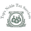 Logo for Top's Noble Tax Services: Money bag symbols inside a decorative frame with company text.