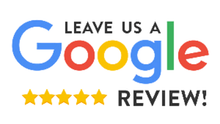 “Leave us a Google review” graphic with Google logo and five gold stars
