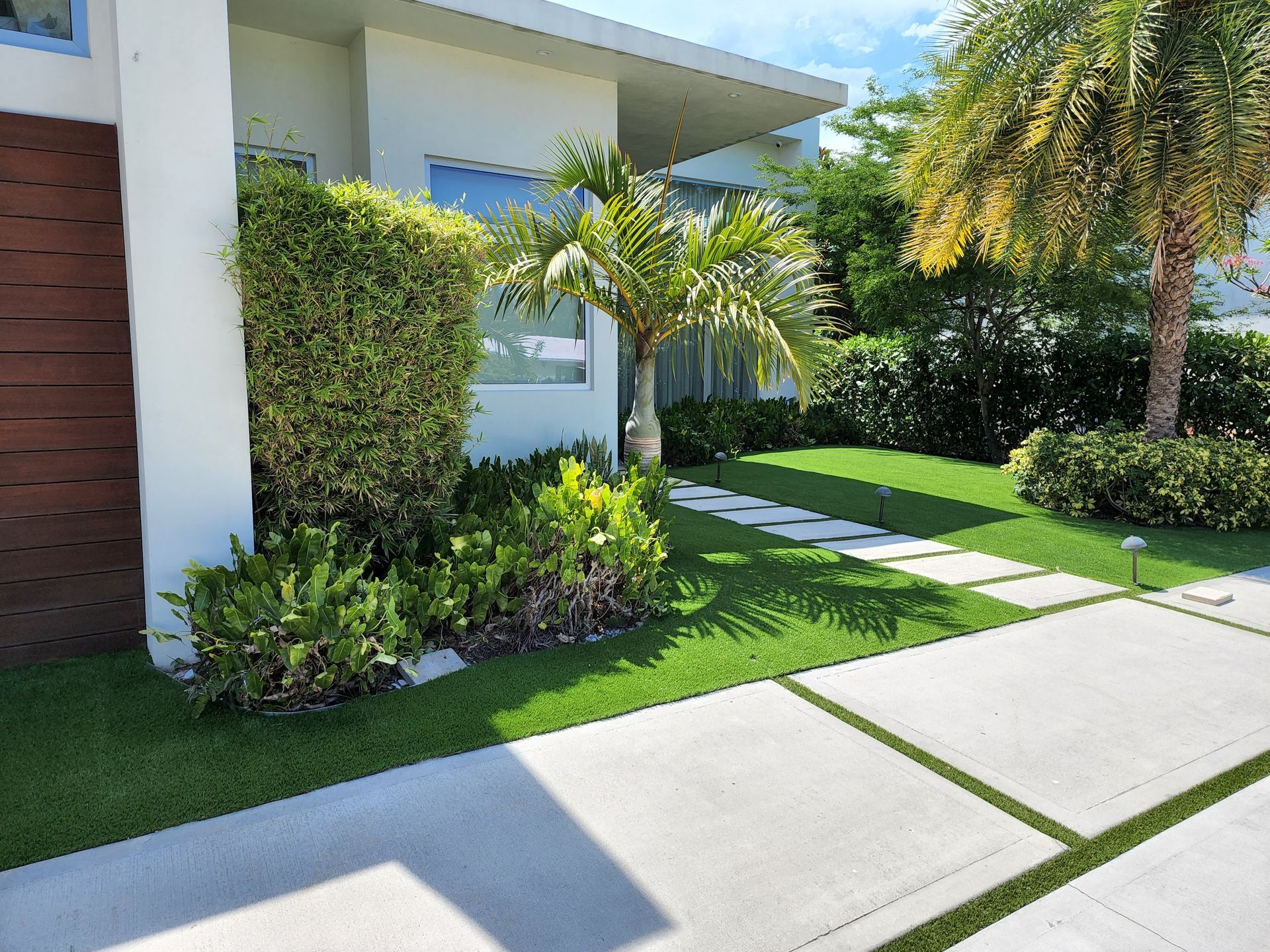 A white house with a palm tree in front of it