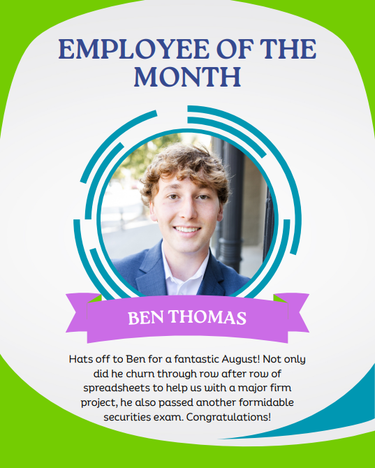 Employee of the Month Ben Thomas