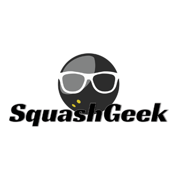SquashGeek logo with a gray face wearing white glasses and the word “SquashGeek” in black