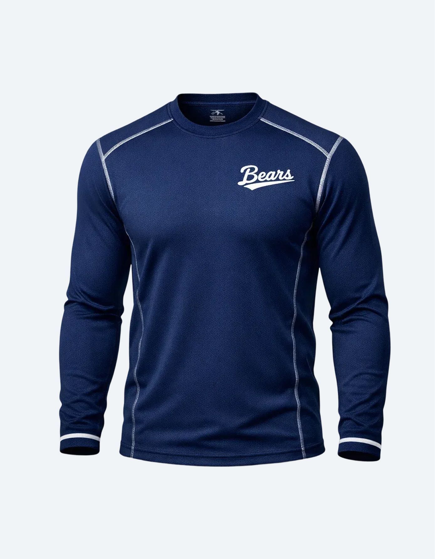 Navy long-sleeve athletic shirt with white trim and “Beats” logo on the chest