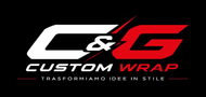 Logo C&G Custom Wrap in nero, bianco e rosso con lo slogan 
