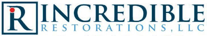 Logo for Incredible Restorations, LLC, featuring a stylized capital R inside a square box with a red dot.