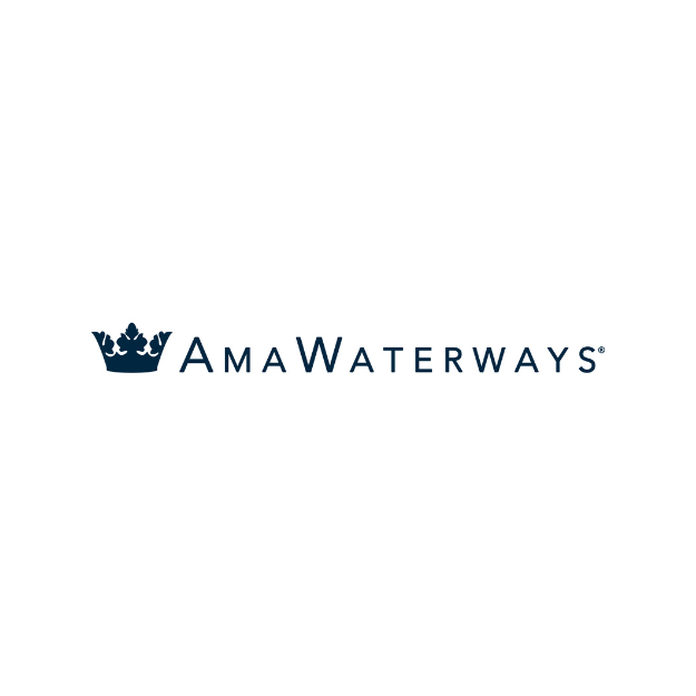 Logo for AmaWaterways: navy crown and text 