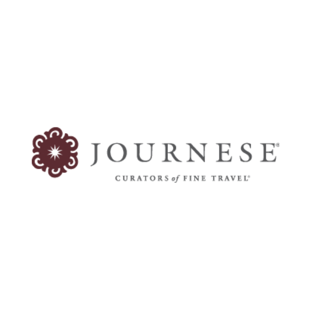 Journese logo: maroon floral design next to text