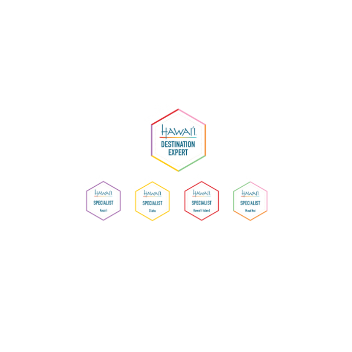 Hawaii Destination Expert logo with four region specialist logos below.