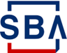Logo for the Small Business Administration (SBA), blue letters and box around SBA with a red line underneath.