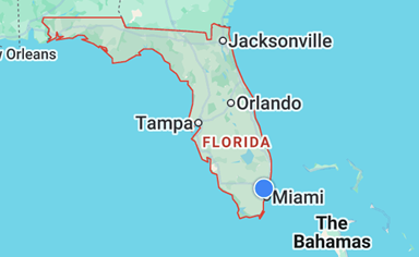 Map of Florida highlighting major cities like Miami, Tampa, and Jacksonville.