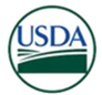 USDA logo with blue text on green and white agricultural scene, in a circular frame.