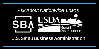 Logos for SBA and USDA Rural Development, advertising nationwide loans.