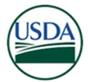 USDA logo: Blue letters