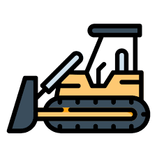 Yellow bulldozer with black tracks and blade, used for construction.