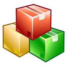 Three colorful boxes stacked: red on top, yellow left, green right.