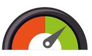 Gauge showing needle in the green zone, indicating positive performance.