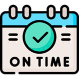 Calendar with a green checkmark, labeled 