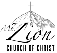 Mt. Zion Church of Christ logo with mountain, cross, and black text on white background