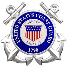 The official United States Coast Guard emblem: a blue circle with the text
