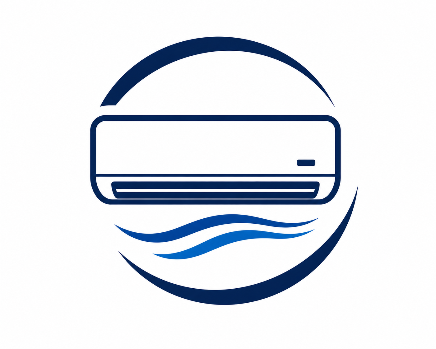 Blue air conditioner logo with curved waves inside a circle
