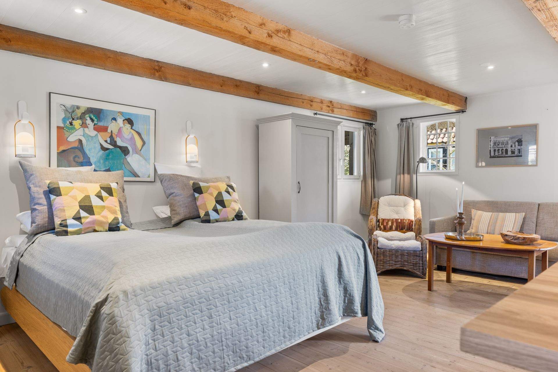 There is a large bed in the middle of the room.