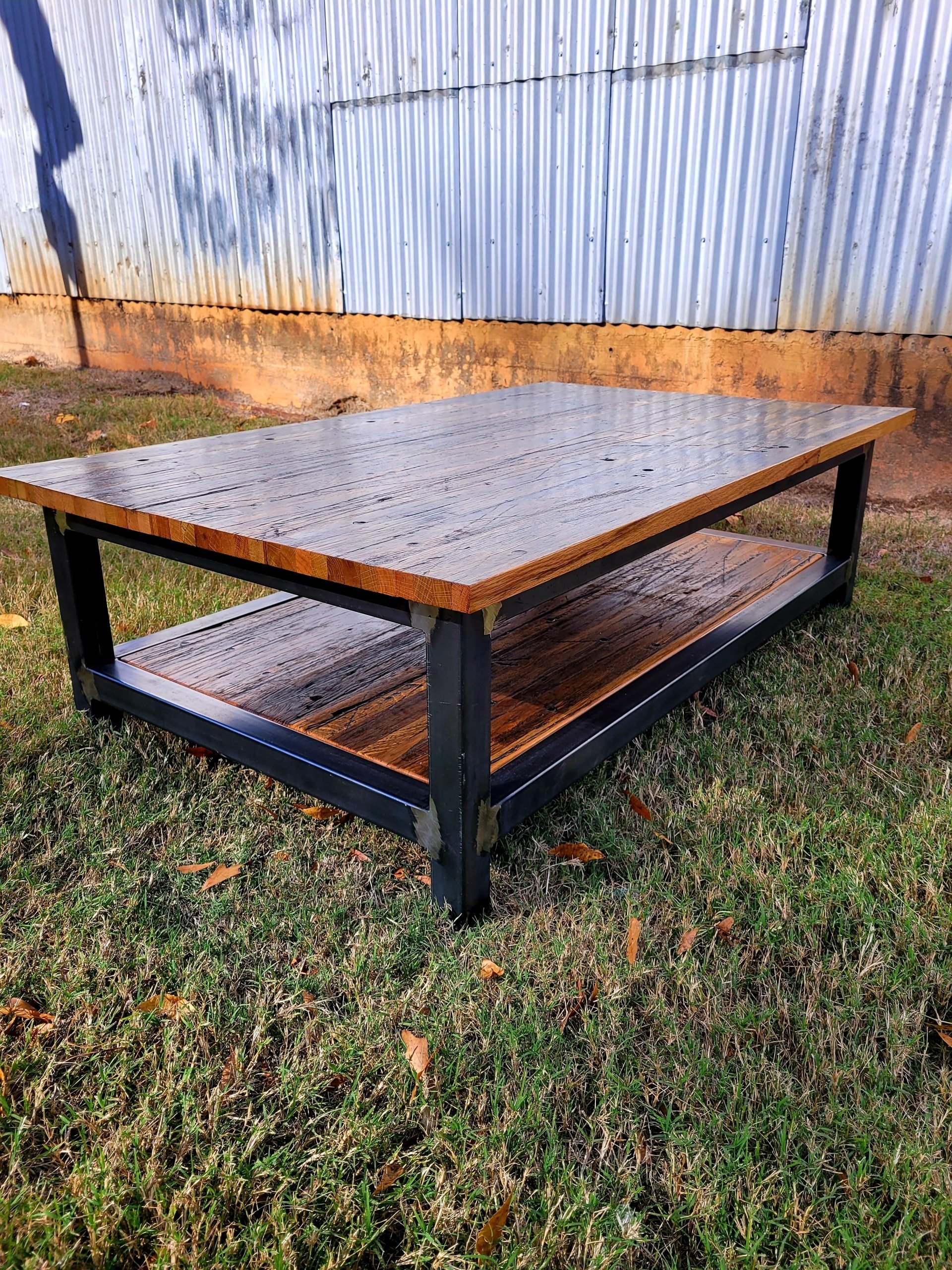 reclaimed cargo flooring coffee table
