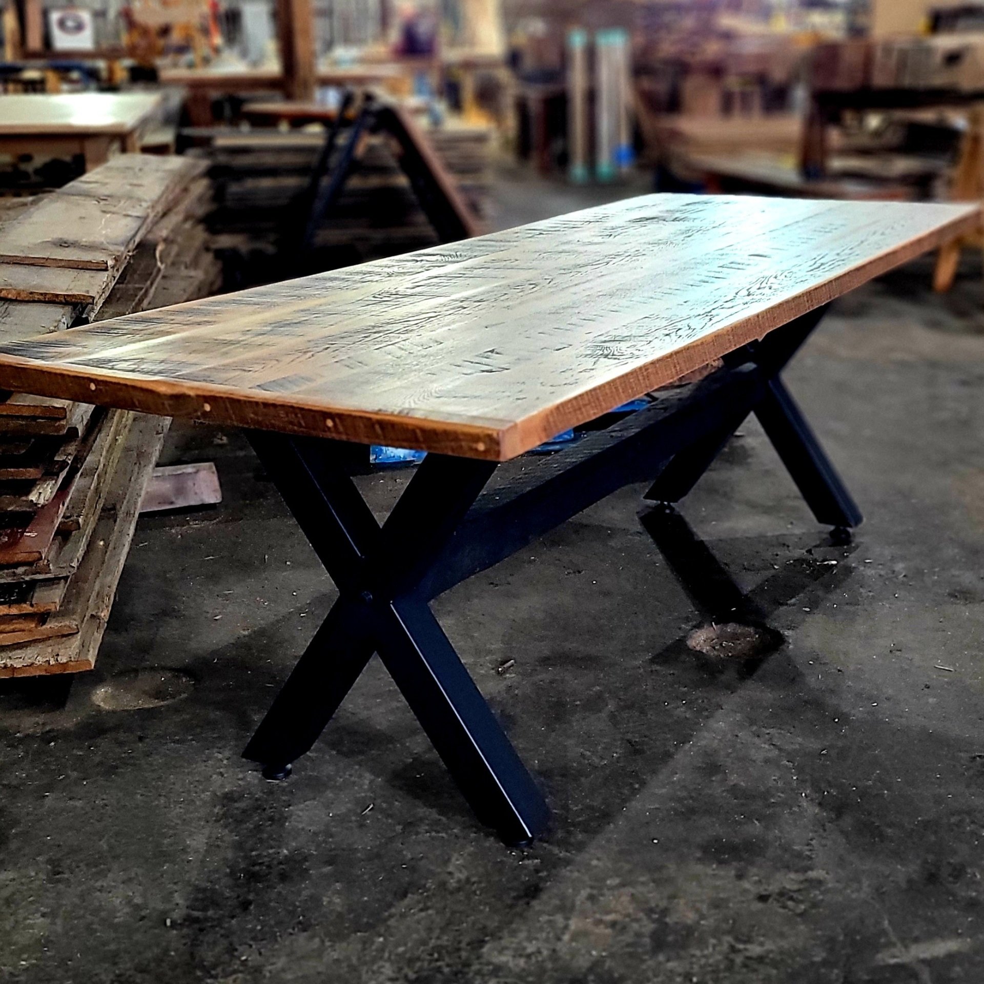 reclaimed oak farmhouse table with x base