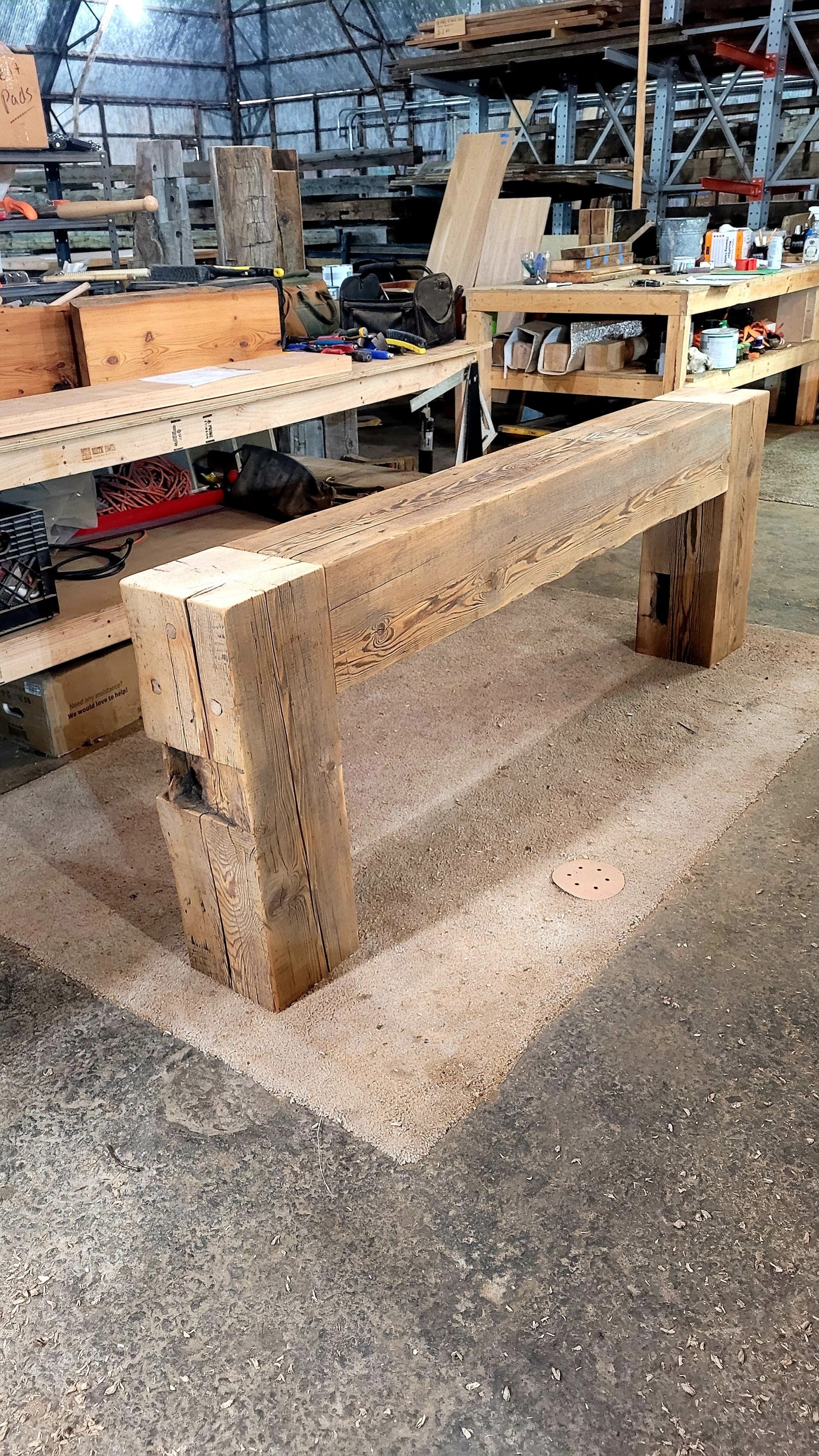 reclaimed wood beam sofa table
