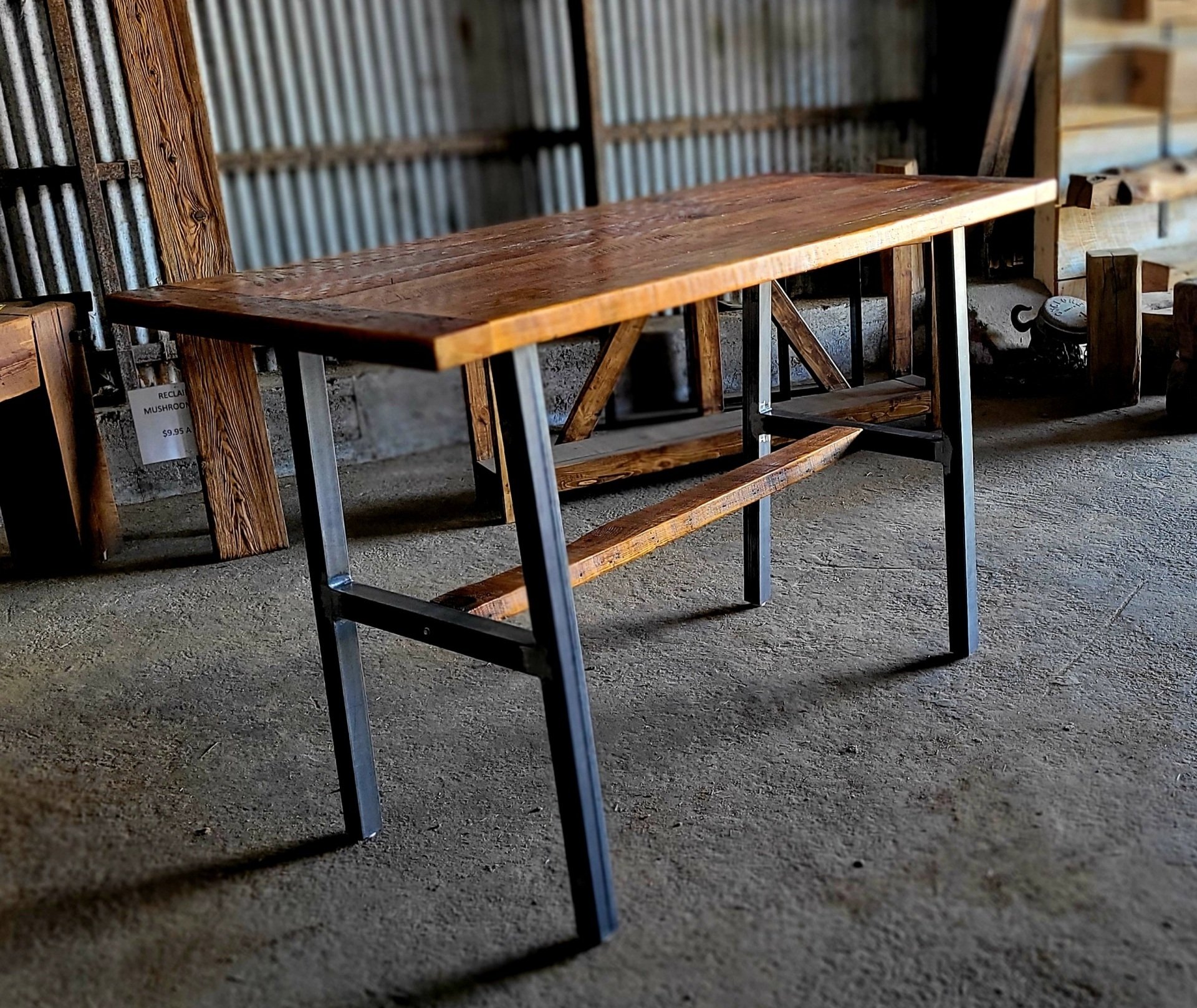 heart pine pub style high top table