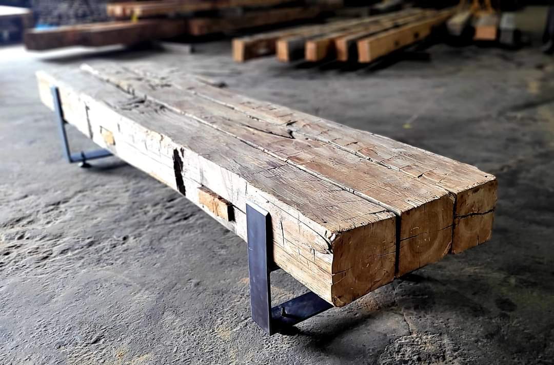 hand hewn beam coffee table