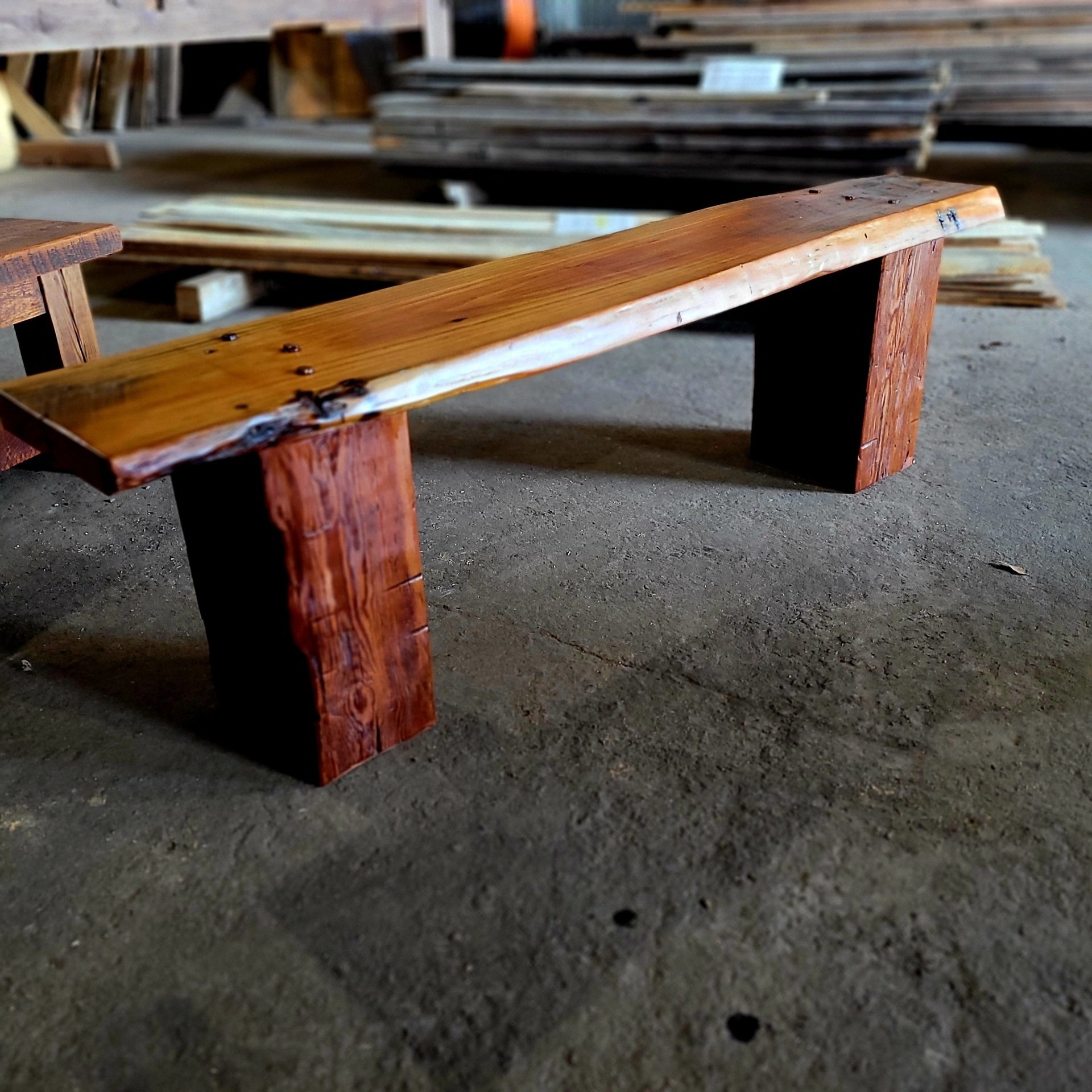 live edge table with hand hewn beams