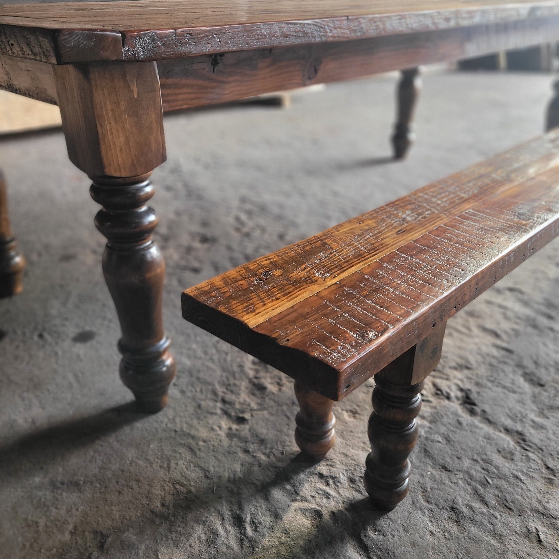 reclaimed heart pine farm house table