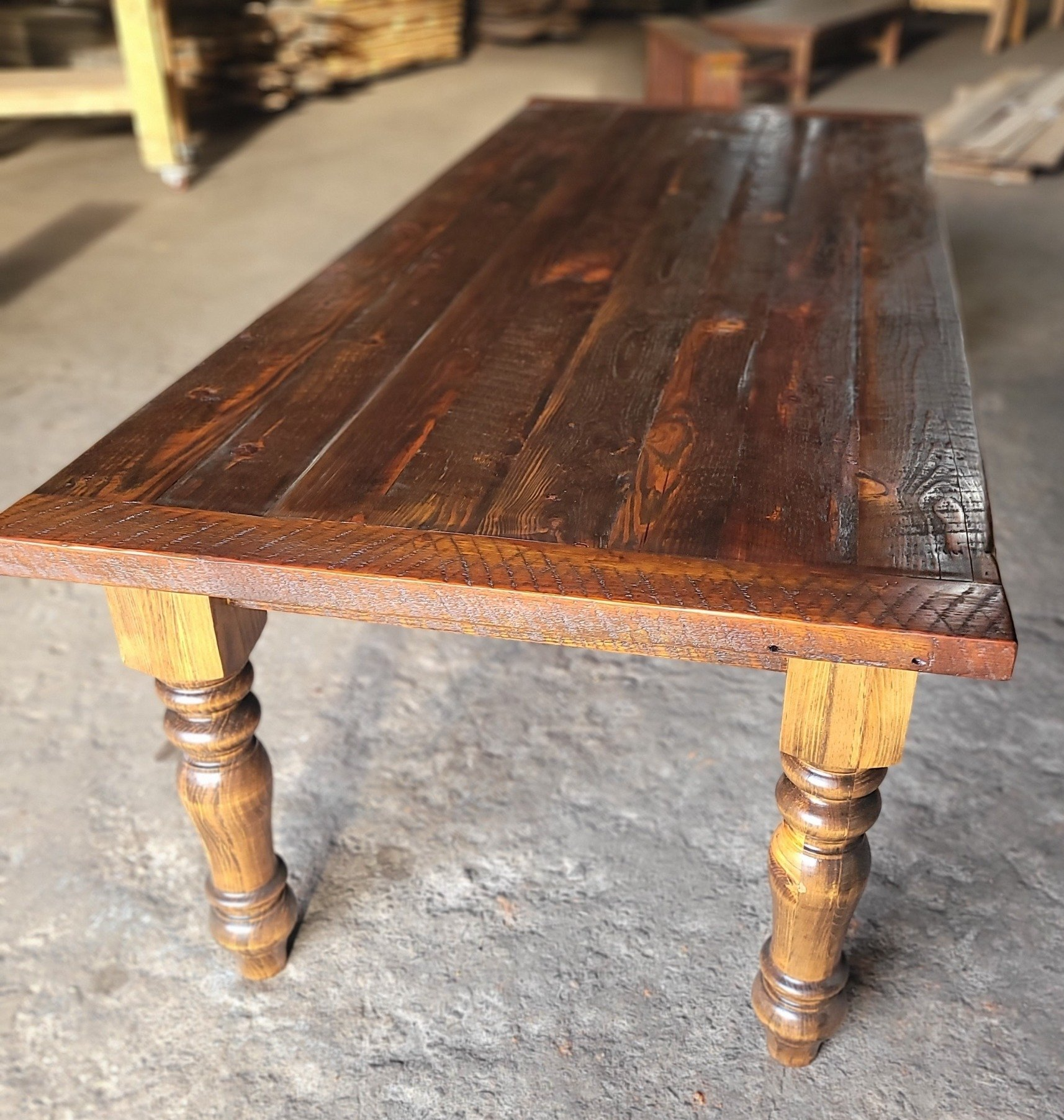 reclaimed heart pine farm table