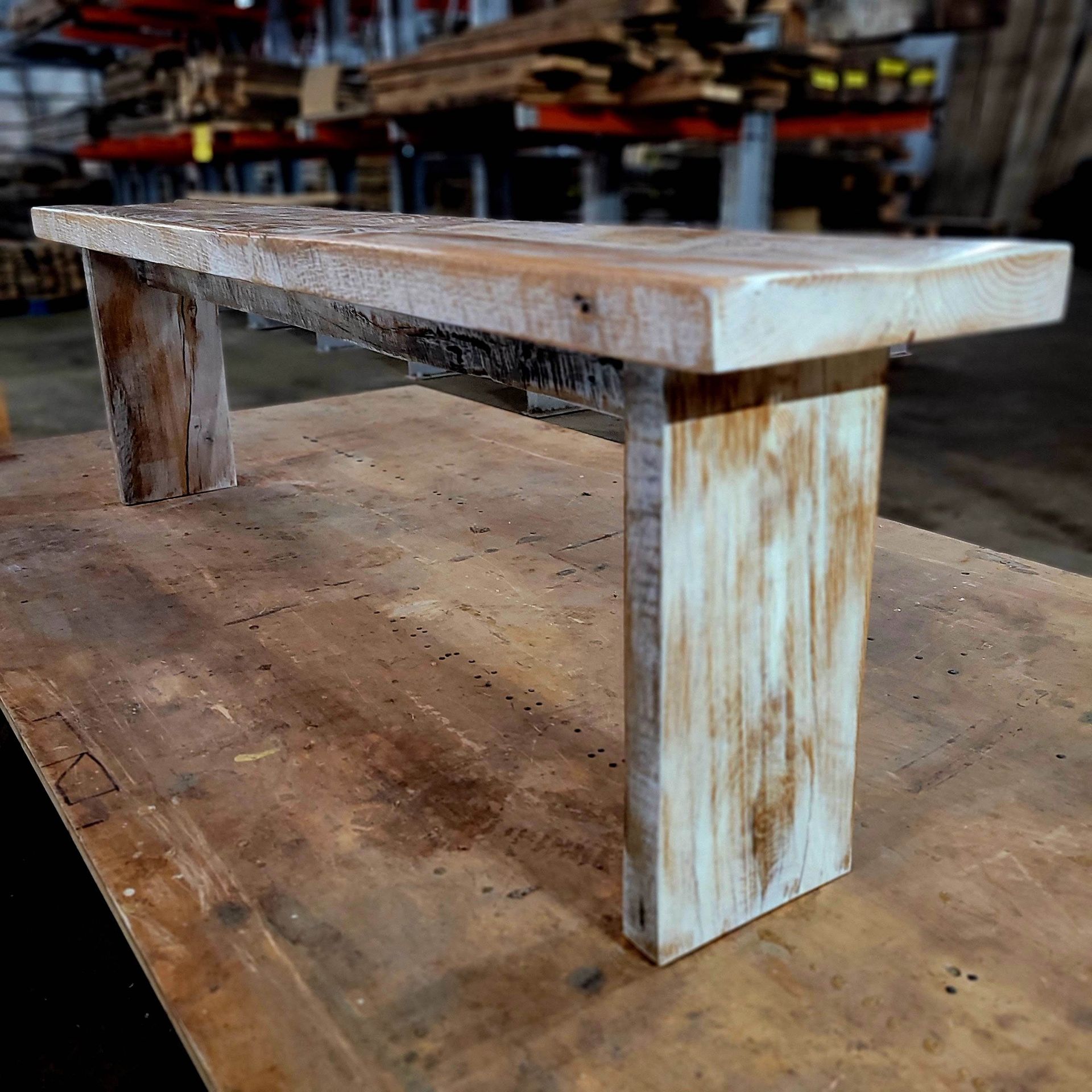 reclaimed white oak bench