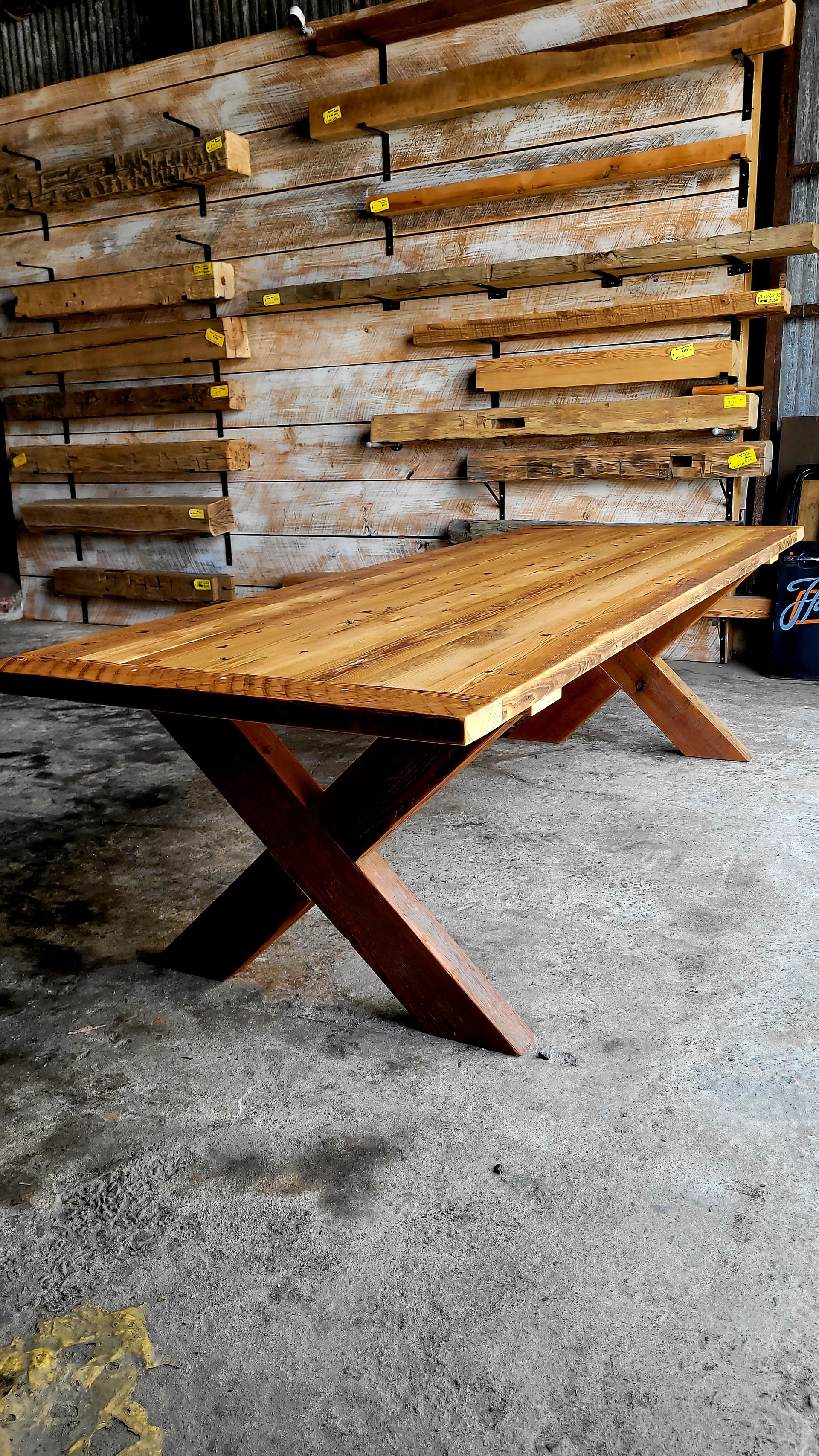 trestle base reclaimed wood farm table