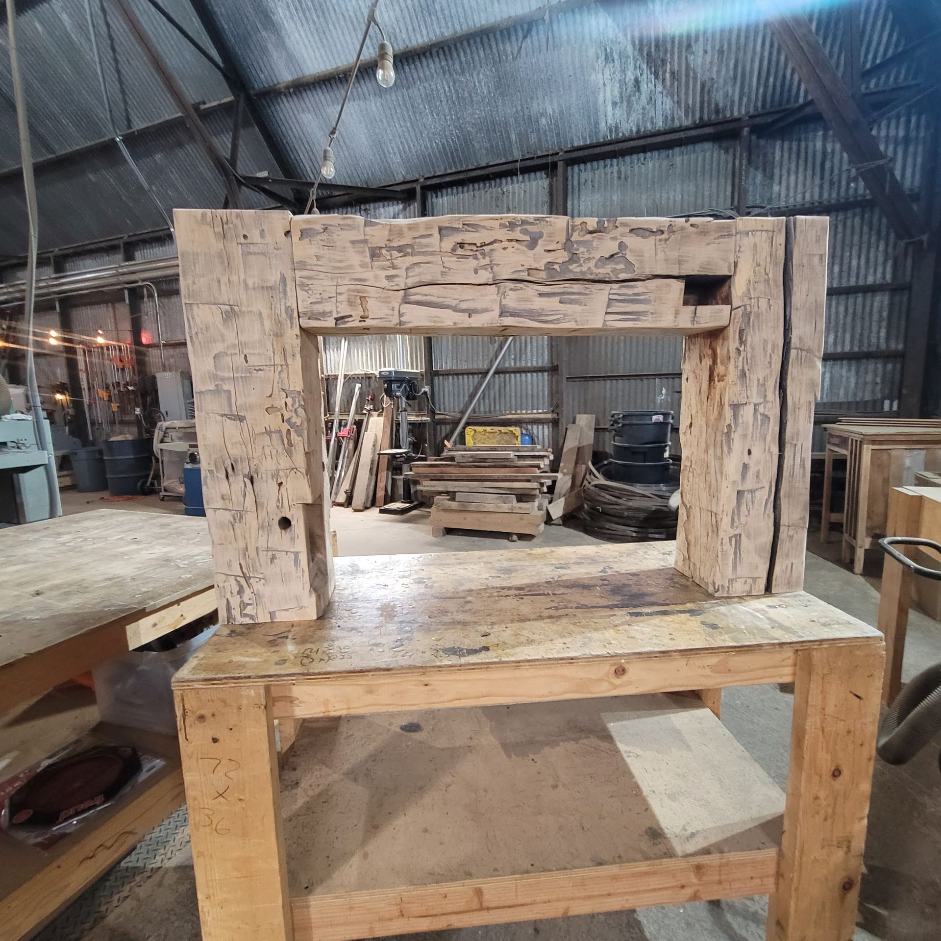 reclaimed wood beam sofa table