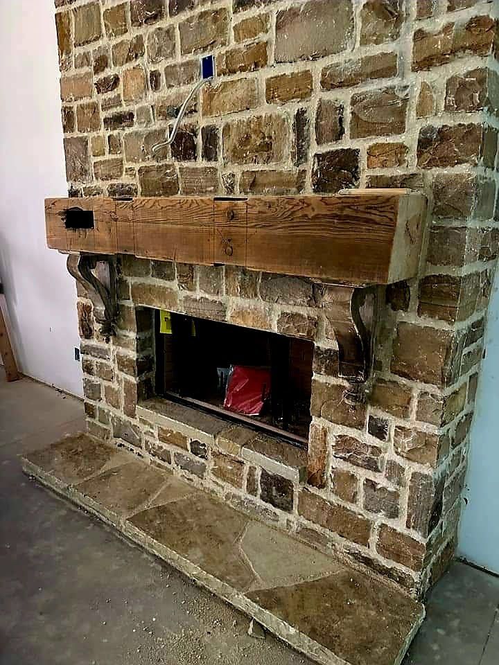 reclaimed beam fireplace mantel
