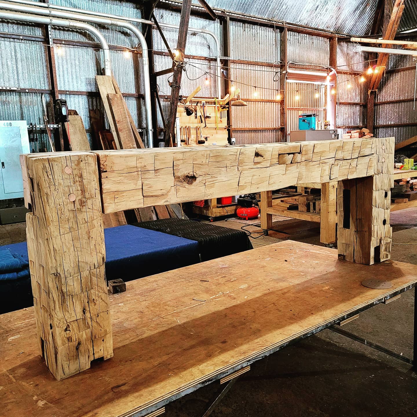 reclaimed wood beam console table