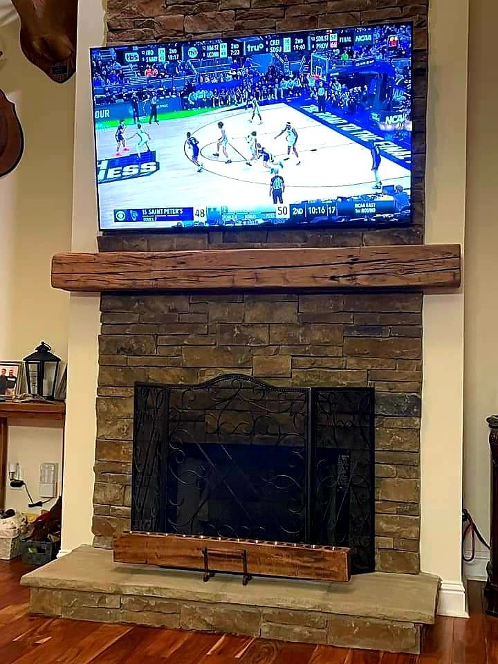 hand hewn barn beam mantel